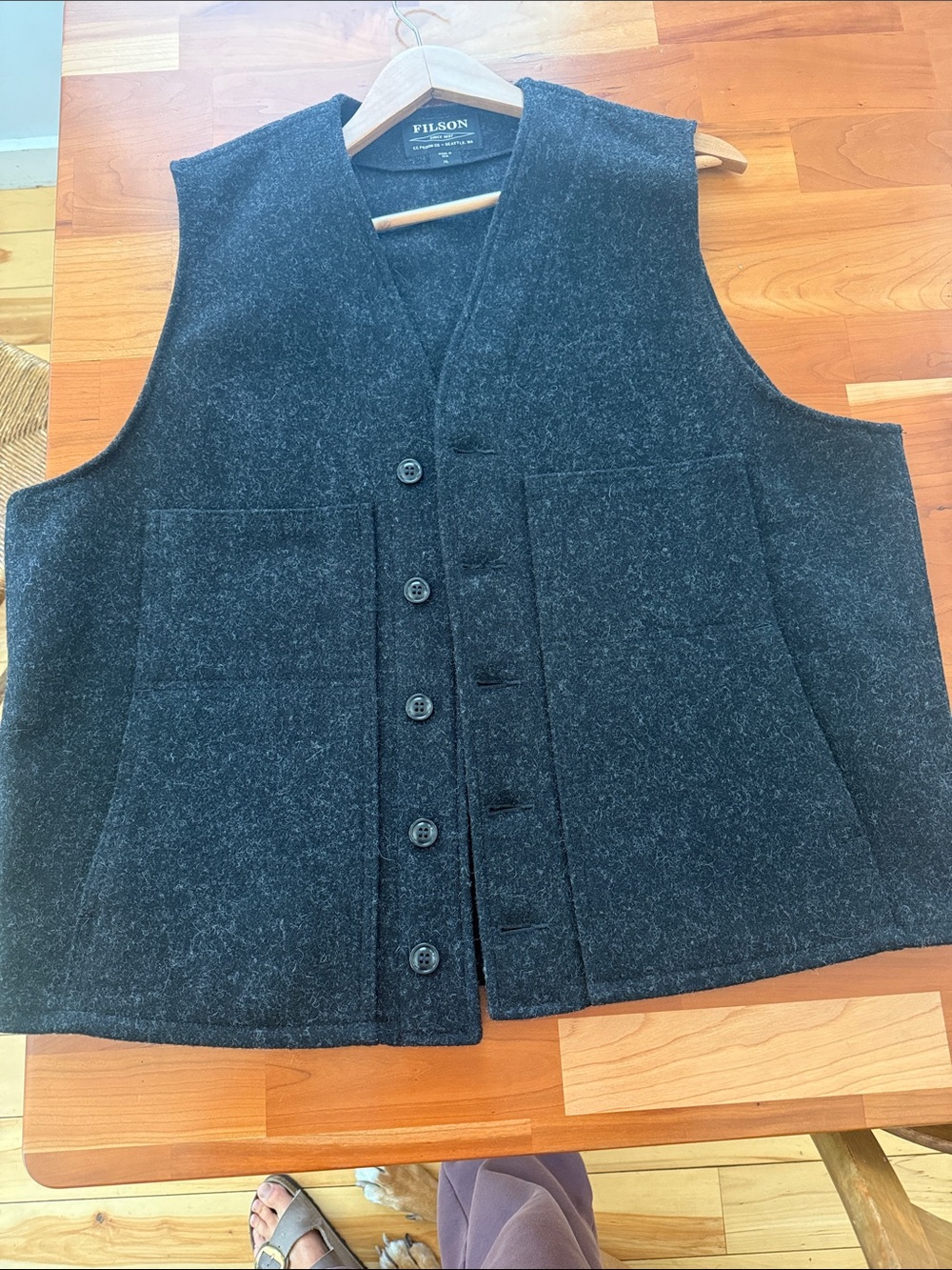 Filson Mackinaw Charcoal Gray Wool Button-Front Vest